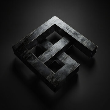 Impossible shape graphic with dark textured surface 3D rendered