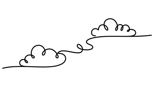 Continuous single line drawing of two fluffy clouds in the sky