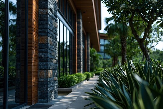 Modern building exterior blending architecture with nature