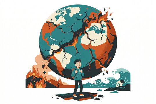Jeune personne face &agrave; la crise climatique mondiale, concept d'&eacute;co-anxi&eacute;t&eacute; et urgence environnementale