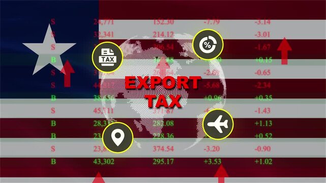 Export Tax with Global Financial Data: An abstract visual representing the concept of export tax, overlaid on a stylized representation of the Liberian flag.