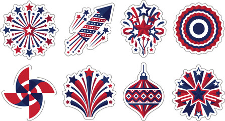 Obraz premium 4th of July patriotic sticker pack and Independence Day elements vector set
