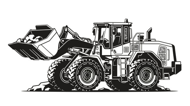 Front End Loader Line Art Vector Illustration