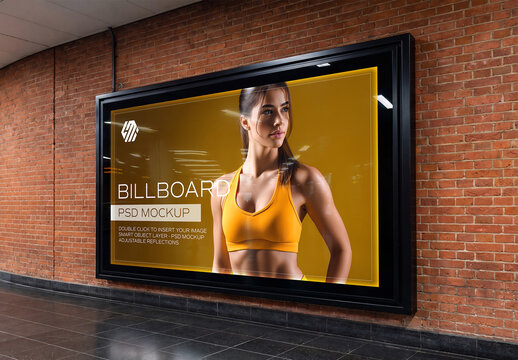 Horizontal Billboard in London Underground Hallway Mockup