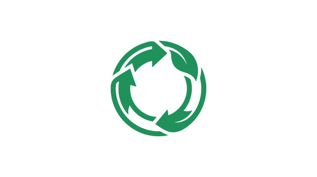 A green circular icon representing sustainable recycling and nature conservation