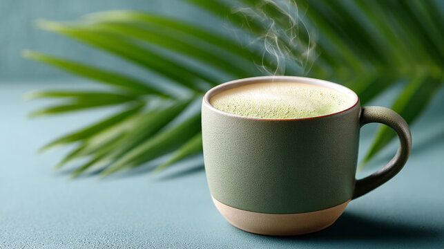 Refreshing matcha fizz with rising foam overflowing gently for relaxation and enjoyment