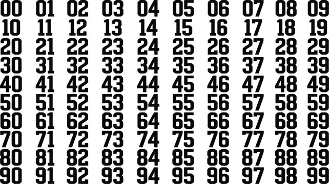 Set of black number icons from zero to ninety nine