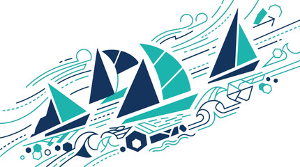 Abstract Sailing Regatta with Boats and Ocean Waves. © Joy