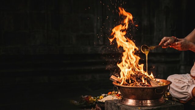 Havan Kund Fire Ritual &ndash; Sacred Hindu Worship Ceremony

