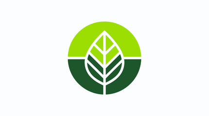Fototapeta premium Green leaf inside circular emblem nature logo design.