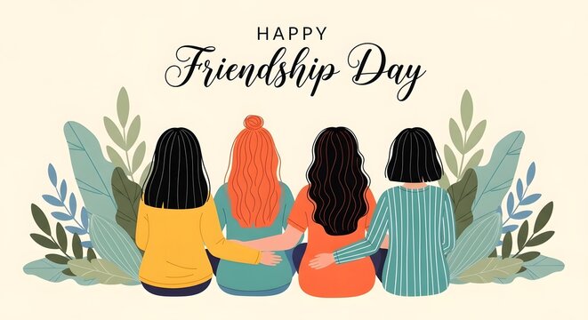 Happy friendship day celebration with four friends