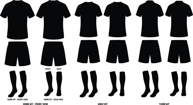 Soccer uniform kit templates with shirts shorts and socks