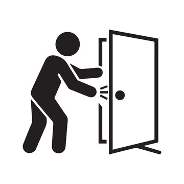 Man knocking on door vector icon pictogram