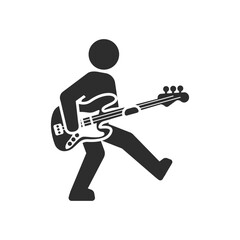 Naklejka premium Electric guitar performance and rock music icon. Musician playing electric guitar. Monochrome black and white symbol