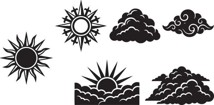 Vintage Astrology Symbols and Oriental Sky Vector Elements