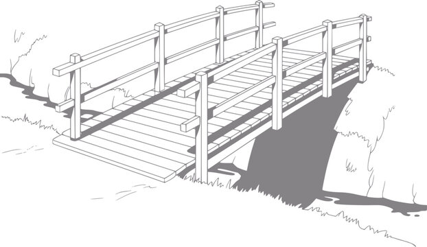 Simple wooden footbridge crossing a small stream or ditch with grassy banks