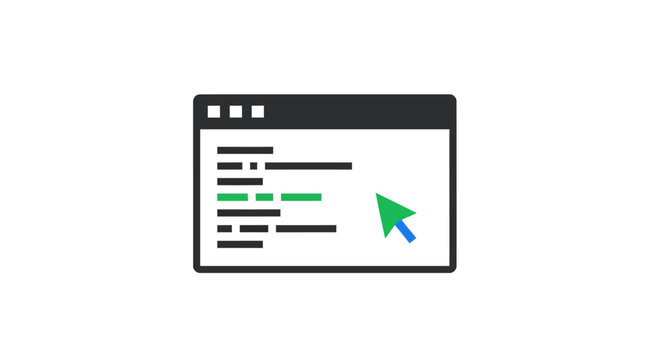 Illustration depicting coding interface with cursor, software development visual concept