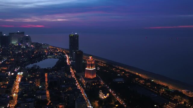 Aerial view of Batumi Georgia, modern city skyline and Black Sea coast