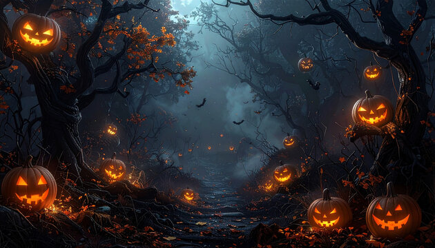 Dark Halloween Pumpkin Forest