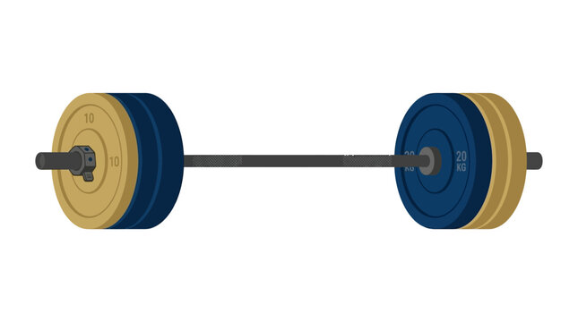 Weightlifting barbell with colorful plates.