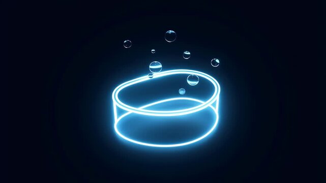 Glowing laboratory beaker with floating bubbles. Represents scientific research, innovation, and experimentation in a modern lab setting