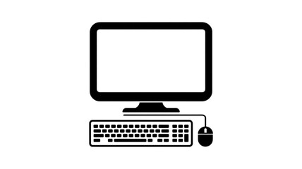 Fototapeta premium Computer, monitor, keyboard, mouse, black icons, computer equipment, technology symbols