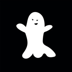 Obraz premium Cute Minimalist Ghost Vector Illustration. A simple, smiling white character with black eyes floating against a solid background, perfect for modern Halloween designs