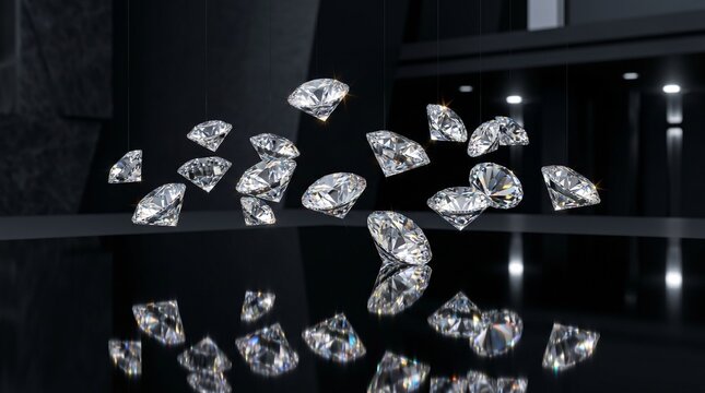 Sparkling diamonds, luxury jewelry, precious gems, floating crystals, dark background