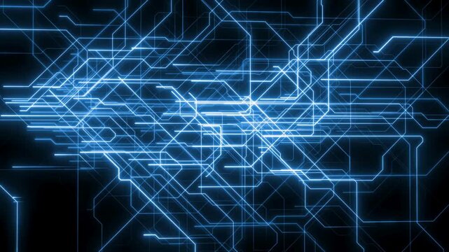 Neon blue circuit board, glowing electronic background, futuristic tech design, digital motherboard pattern