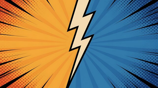 Vibrant comic book explosion background, dynamic pop art lightning bolt, colorful burst effect