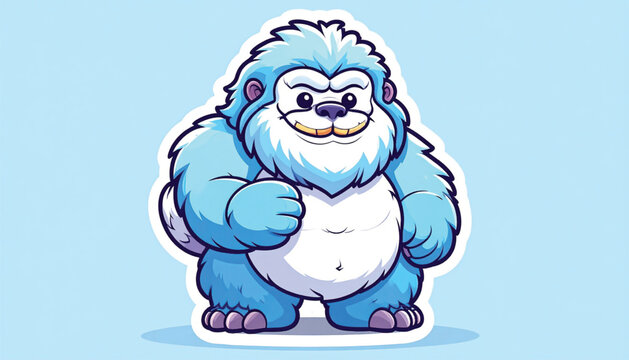 Big blue cartoon Yeti standing smiling.