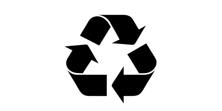 Black recycling arrows icon symbol depicting circular economy waste reduction and environmental sustainability concept isolated on white background with recycling triangle environment sustainable