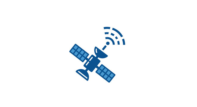 Illustrated depiction of a satellite with signal waves, a vector icon for digital communication
