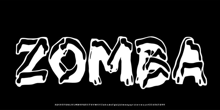 ZOMBA Hollow Zombie Font - Horror Slime Dripping Display Typeface. Vector ilustration