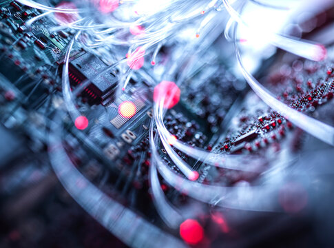 Fibre optics carrying data to computer hardware