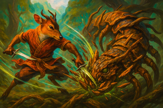 Barking Deer Warrior and the Ancient Timber Centipede. 