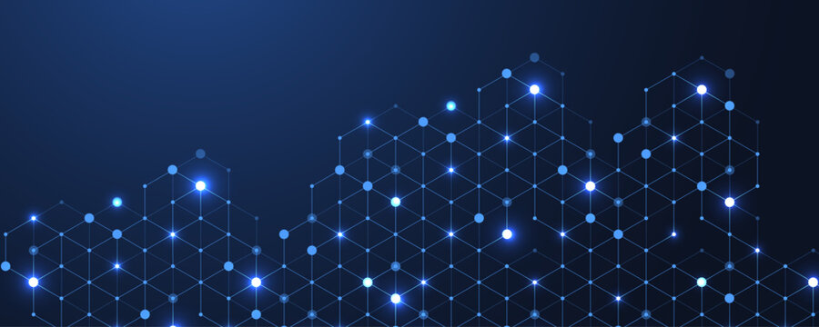 Abstract digital blockchain cube blocks concept. 3D big data cubes quantum computer technology idea. Artificial intelligence data core cubes design element