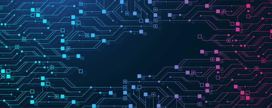 Modern technology circuit board texture background design. Quantum computer technology concept. Futuristic blue circuit board system background. Motherboard vector illustration.