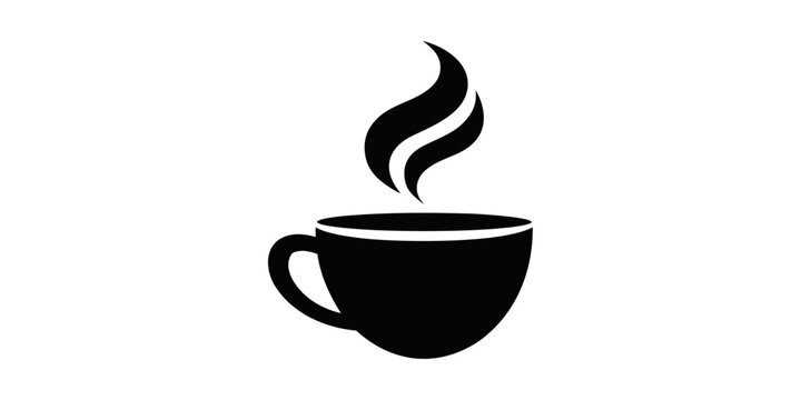Simple black silhouette of a steaming cup of coffee or tea with wisps of smoke beverage caffeine breakfast espresso cappuccino silhouette isolated restaurant refreshment lifestyle drinkware