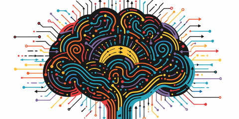 Abstract brain graphic with colorful neural network connections artificial intelligence abstract colorful connections technology creativity thinking intelligence illustration pathways © AX