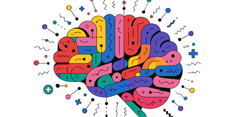 Abstract brain illustration with geometric shapes flat design vector illustration abstract geometric colorful creativity thinking intelligence illustration background stylized psychology © AX