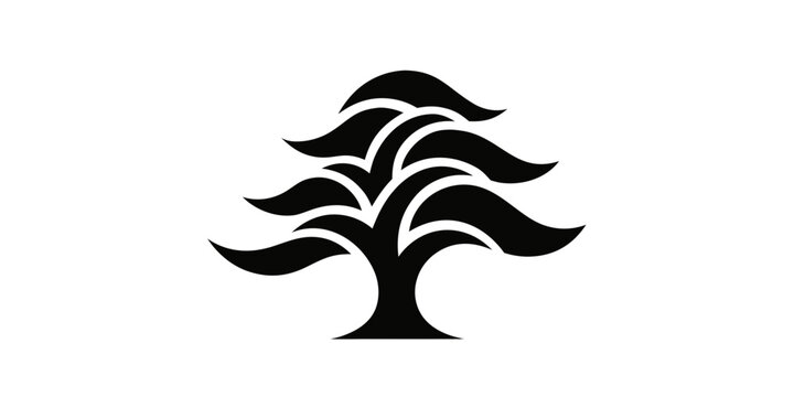 Stylized black cedar tree silhouette with lebanese cedar isolated on white background national tree graphic element design element silhouette botanical isolated illustration stylized