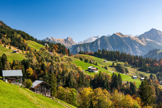 Rural autumn mountain landscape in Vorarlberg Austria