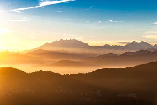 Sunset view of Monte Rosa Massif from Monte Bre in Switzerland
