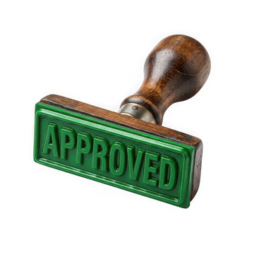 Wooden rubber stamp with green ink text approved isolated on, approved, business isolated on transparent background