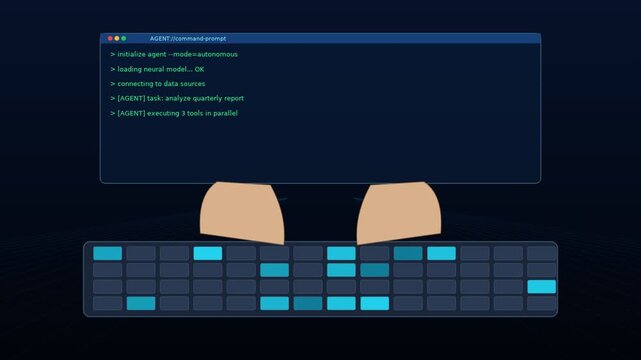 Autonomous ai agent executing data analysis tasks on command line interface animation