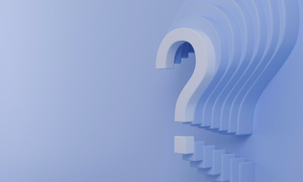 3D rendering of a layered question mark sign with copy space