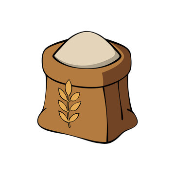 Vector illustration of an open burlap sack filled with white flour or rice wheat grain icon isolated on Transparent background