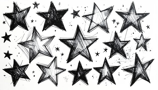 Hand Drawn Star Collection Sketch Art Graphic.