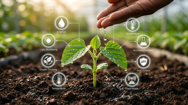 Smart farming technology monitoring plant growth and health